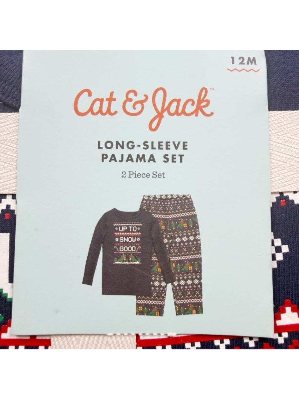 Cat & Jack Long Sleeve Pajama Set Navy Snow Dino Graphic 2 Piece NWT 9-12 Months - Picture 2 of 4